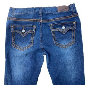 VTG Yaso Girls Rhinestone Embellished Straight Leg Flap Pocket Jeans Size 14 Y2K